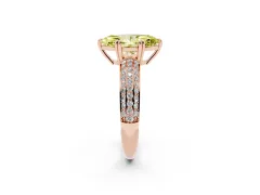 Fancy Yellow Marquise Cut Diamond Solitaire Ring Set in Rose gold with Multi-Row Round Pavé Band and Prong Setting