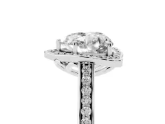Heart Cut Diamond Halo Ring Set in Silver with Pavé-Lined Shoulders and Prong Setting