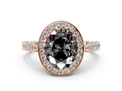 Fancy Black Oval Cut Diamond Halo Engagement Ring Set in Rose gold with Accent Split Shank Band
