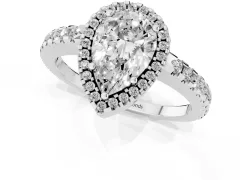 Pear Cut Diamond Halo Ring Set in White gold with Pavé Shoulders and Halo-Framed Center