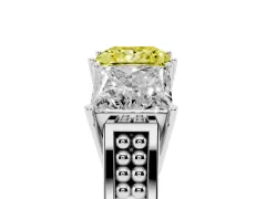 Fancy Yellow Princess Cut Diamond Three-Stone Ring Set in White gold with Textured Band