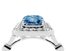 Fancy Blue Radiant Cut Diamond Halo Engagement Ring Set in Silver with Twisted Band and Prong Setting