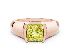 Fancy Yellow Princess Cut Diamond Bezel Solitaire Ring Set in Rose gold with Wide Band