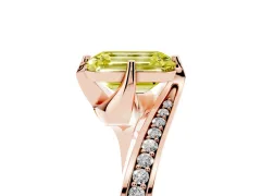 Fancy Yellow Emerald Cut Diamond Solitaire Ring Set in Rose gold with Intertwined Pavé Twist Band