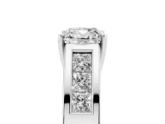 Cushion Cut Diamond Solitaire Ring Set in White gold with Channel-Set Accent Stones and Prong Setting