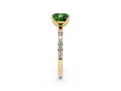 Fancy Green Princess Cut Diamond Solitaire Engagement Ring Set in Yellow gold with Round Pavé Band and Prong Setting