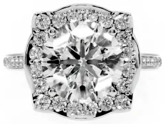 Round Cut Diamond Halo Ring Set in Silver with Pavé-Lined Shoulders and Prong Setting