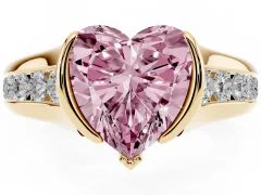 Fancy Pink Heart Cut Diamond Bezel-Set Solitaire Ring Set in Yellow gold with Channel-Set Band