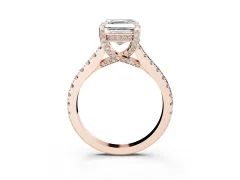 Asscher Cut Diamond Solitaire Ring Set in Rose gold with Brilliant Pavé Band and Prong Setting