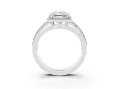 Princess Cut Diamond Halo Ring Set in Silver with Double Pavé Split Shank