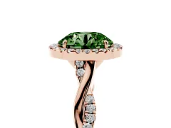 Fancy Green Round Cut Diamond Halo Twist Band Solitaire Ring Set in Rose gold with Prong Setting