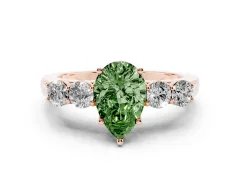 Fancy Green Pear Cut Diamond Five-Stone Prong Set Band Ring Set in Rose gold with Polished Band