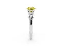 Fancy Yellow Round Cut Diamond Five-Stone Prong Set Ring Set in White gold with Classic Band