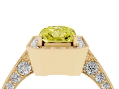 Fancy Yellow Radiant Cut Diamond Halo Engagement Ring Set in Yellow gold with Accent Split Shank Band