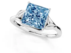 Fancy Blue Princess Cut Diamond Solitaire Ring Set in White gold with Polished Twist Band