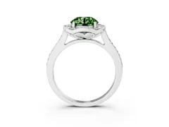 Fancy Green Round Cut Diamond Halo Ring Set in Platinum with Pavé-Lined Shoulders and Prong Setting