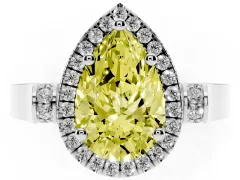 Fancy Yellow Pear Cut Diamond Halo Ring Set in Silver with Pavé-Lined Split Shank Band