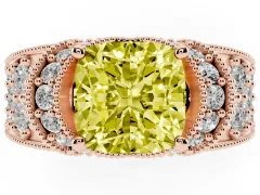Fancy Yellow Cushion Cut Diamond Milgrain Halo Pavé Engagement Ring Set in Rose gold with Prong Setting
