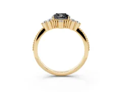 Fancy Black Cushion Cut Diamond Cluster Ring Set in Yellow gold with Beaded Band