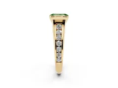 Fancy Green Emerald Cut Diamond Bezel-Set Solitaire Ring Set in Yellow gold with Channel-Set Band