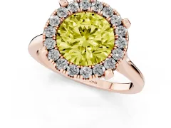 Fancy Yellow Round Cut Diamond Cluster Halo Solitaire Ring Set in Rose gold with Prong Setting