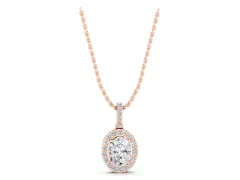 Oval Diamond Halo Pendant Set in Rose gold with Prong-Set Centerpiece