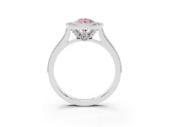 Fancy Pink Pear Cut Diamond Halo Milgrain Pavé Band Ring Set in Silver with Prong Setting