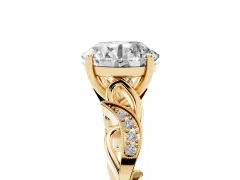 Round Cut Diamond Vine Band Solitaire Ring Set in Yellow gold with Milgrain Prong Setting