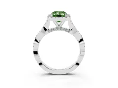 Fancy Green Emerald Cut Diamond Halo Twist Band Solitaire Ring Set in Platinum with Prong Setting