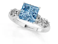 Fancy Blue Princess Cut Diamond Five-Stone Prong Set Ring Set in White gold with Classic Band