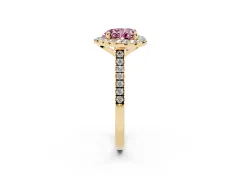 Fancy Pink Heart Cut Diamond Cushion Halo Ring Set in Yellow gold with Pavé Band