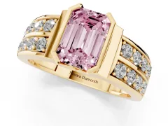 Fancy Pink Emerald Cut Diamond Wide Channel Set Band Ring Set in Yellow gold with Bezel Setting
