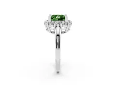 Fancy Green Princess Cut Diamond Halo Cluster Engagement Ring Set in White gold with Polished Band and Prong Setting