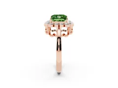 Fancy Green Princess Cut Diamond Halo Cluster Engagement Ring Set in Rose gold with Solitaire Band and Prong Setting