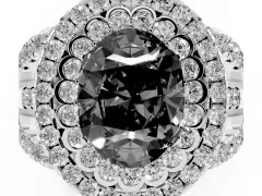 Fancy Black Oval Cut Diamond Double Halo Ring Set in Silver with Round Pavé Split Shank