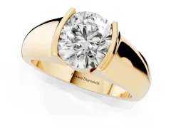Round Cut Diamond Bezel Solitaire Ring Set in Yellow gold with Wide Band
