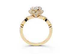 Heart Cut Diamond Halo Twist Band Solitaire Ring Set in Yellow gold with Prong-Set Center Stone