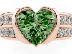 Fancy Green Heart Cut Diamond Wide Channel Set Band Ring Set in Rose gold with Bezel Setting