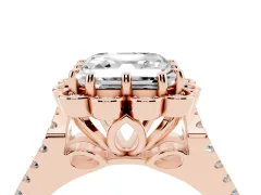 Asscher Cut Diamond Floral Halo Split Shank Engagement Ring Set in Rose gold with Pavé Shank
