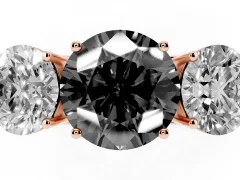 Fancy Black Round Cut Diamond Three-Stone Ring Set in Rose gold with Textured Band