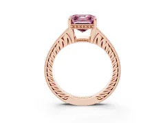 Fancy Pink Asscher Cut Diamond Solitaire Pavé Milgrain Engagement Ring Set in Rose gold with Prong Setting