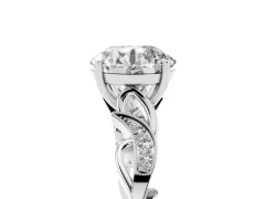 Round Cut Diamond Vine Band Solitaire Ring Set in Silver with Milgrain Prong Setting