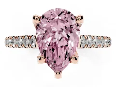 Fancy Pink Pear Cut Diamond Solitaire Ring Set in Rose gold with Brilliant Pavé Band and Prong Setting