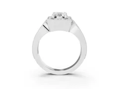 Emerald Cut Diamond Halo Ring Set in White gold with Milgrain Accent Split Shank