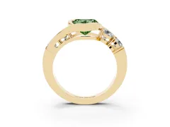 Fancy Green Heart Cut Diamond Bezel Bypass Ring Set in Yellow gold with Round Accents