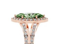 Fancy Green Marquise Cut Diamond Halo Split Shank Pavé Ring Set in Rose gold with Prong Setting