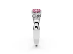 Fancy Pink Cushion Cut Diamond Three-Stone Ring Set in Silver with Round Side Stones and Classic Band