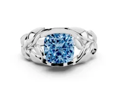 Fancy Blue Cushion Cut Diamond Leaf-Inspired Engagement Ring Set in White gold with Round Accents