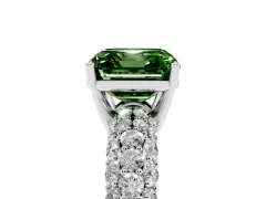 Fancy Green Asscher Cut Diamond Pavé Band Solitaire Ring Set in Platinum with Close-Set Accent Stones and Prong Setting