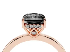 Fancy Black Radiant Cut Diamond Solitaire Ring Set in Rose gold with Plain Band and Prong Setting